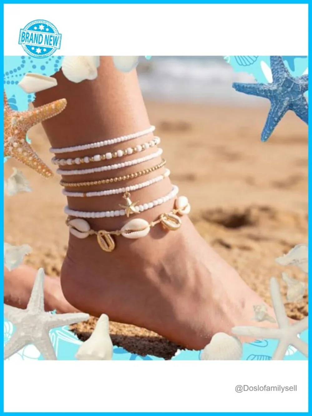 32 Pcs Summer Beach Anklets Shell Bead Gold Plated Boho Adjustable Stackable